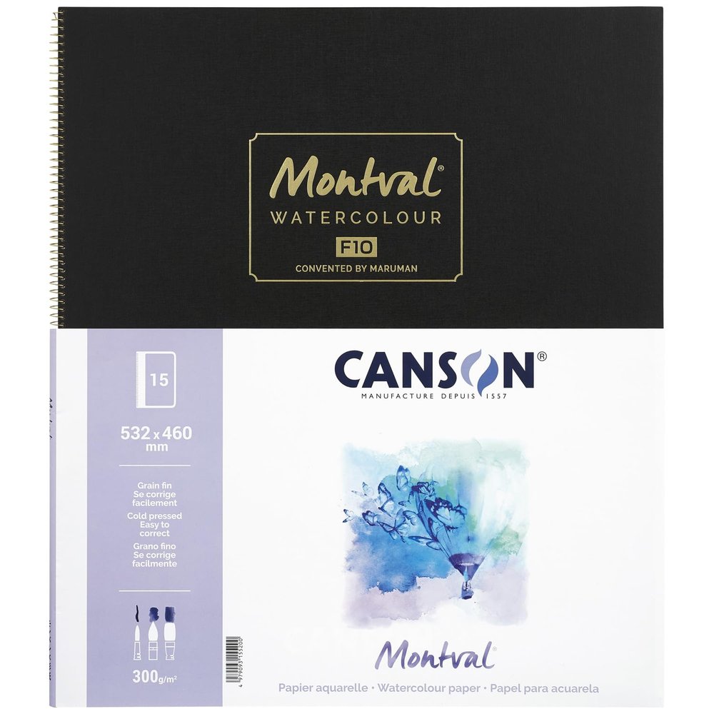 Canson C20A Sketchbook - Monbal Watercolor Paper Acid-Free Paper - F10 Size, 15 Sheets