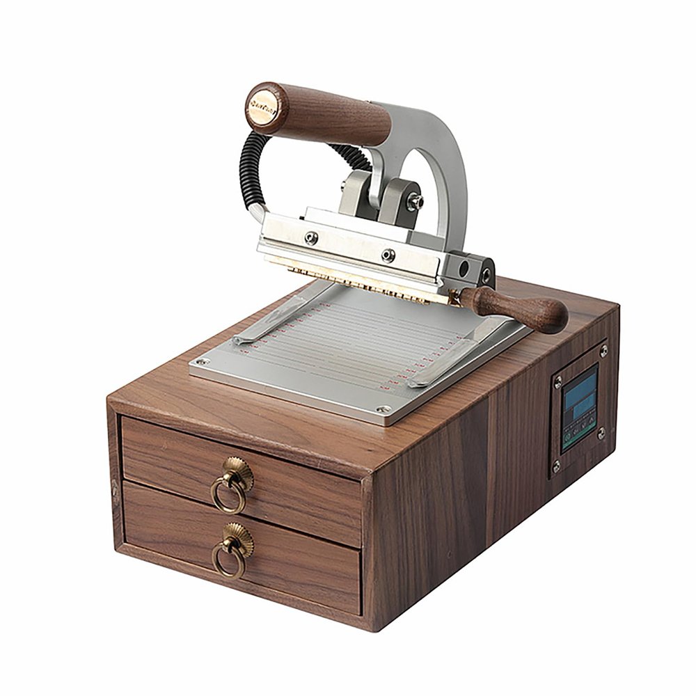 STMKB Hot Foil Stamping Machine, Manual Digital Logo Leather Hot Stamping Machine, Walnut Wood Material, for PVC Leather Pu and Paper