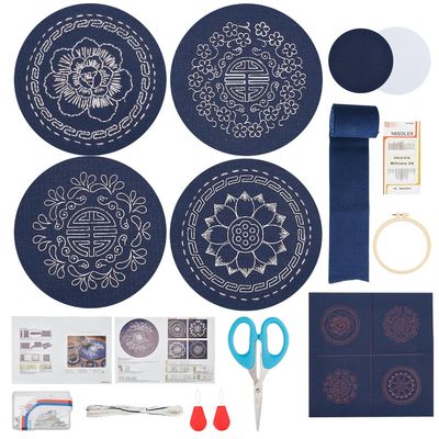 FREEBLOSS DIY Coaster Making Kit with Instructions - Beginner Sashiko Fabric Embroidery Coasters for Adults - Housewarming Gift