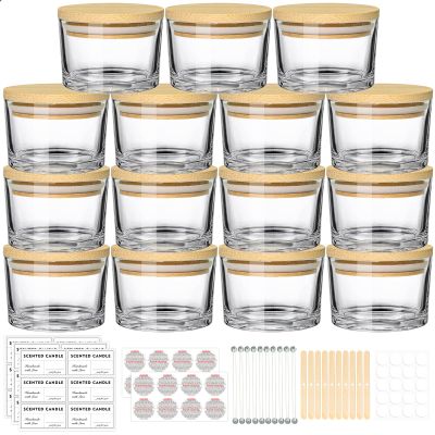 SUPMIND 4oz Clear Candle Jars (15 Pack) - Small Wide Mouth Glass Jars with Bamboo Lids, Ideal for Candle Making Business