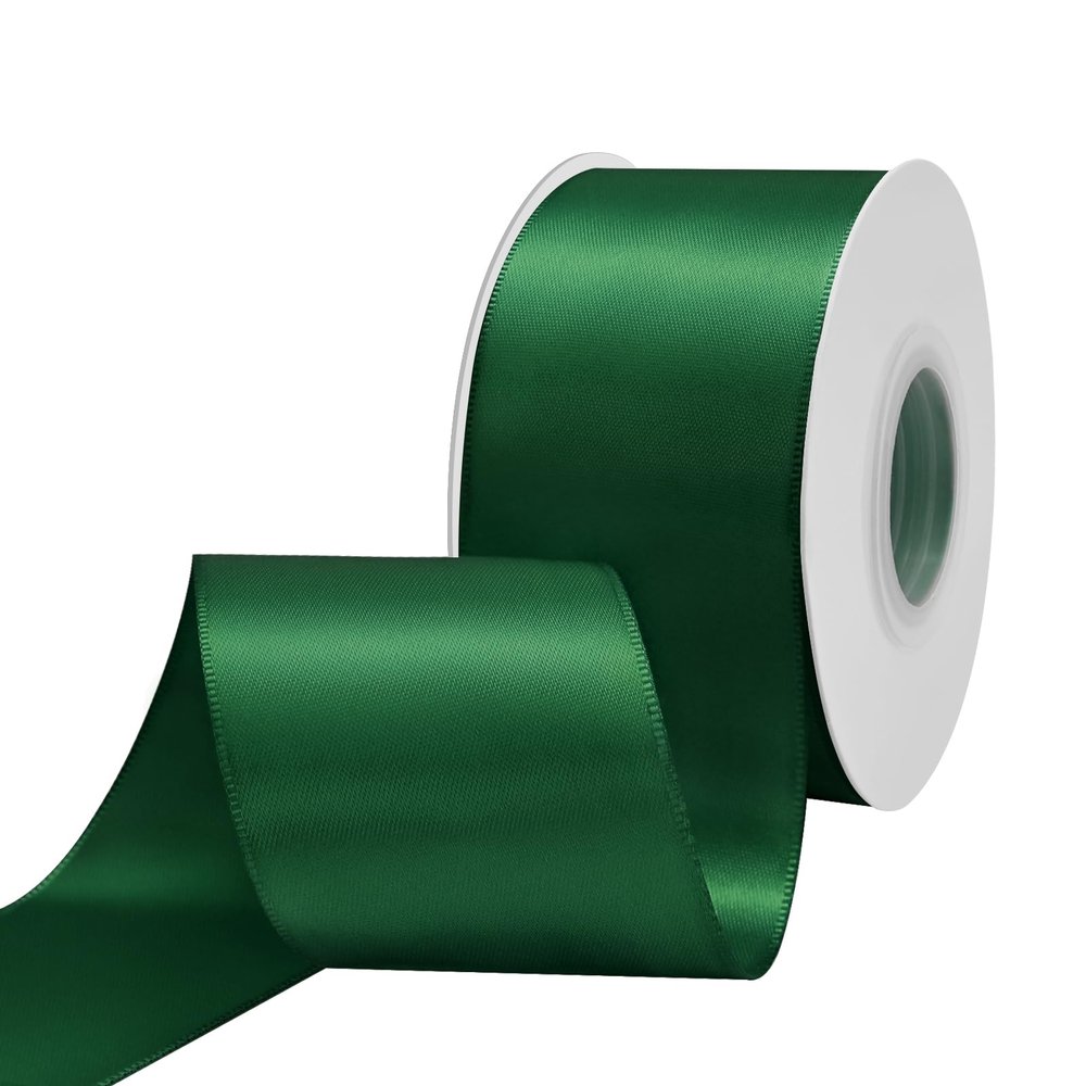 Ribtcute Double Faced Dark Green Satin Ribbon 2 Inch Dark Green Satin Ribbon for Gift Wrapping,Flower Bouquet,Bows,Crafts,Wedding,Invitation,25 Yards
