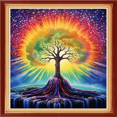 Dooxvey Cross Stitch Kit for Adults Beginners - Stamped Needlepoint Embroidery Pattern - Magic Moonlight Tree 16x20 Inch - 11CT Full Range