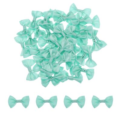MECCANIXITY 50pcs Light Green Bow Ties 1.5" x 1" Mini Bowknot for Crafting Little Satin Bow Bulk for DIY Sewing Scrapbooking Wedding Gift Present Home Decoration