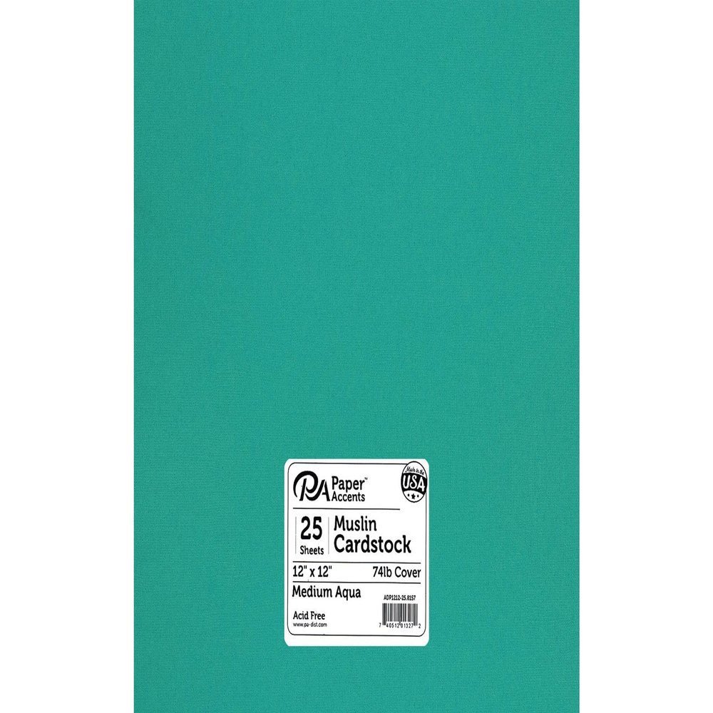 PA Paper Accents Canvas Cardstock 12" x 12" Medium Aqua, 74lb colored cardstock paper for card making, scrapbooking, printing, quilling and crafts, 25 piece pack