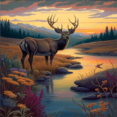 Snuqevc Adult Diamond Painting Kits, Beautiful Scenery Deer Diamond Painting, Diamond Crafts for Beginners, Home Decor Wall Decor Room Decor [12x16inch]