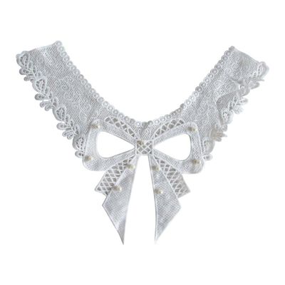 White Lace Fabric Patches Embroidery Applique Imitation Pearls Lace Applique Sewing On Patches Embroidered Trim Applique for Crafting Wedding Prom Dress Jeans Clothes Decor
