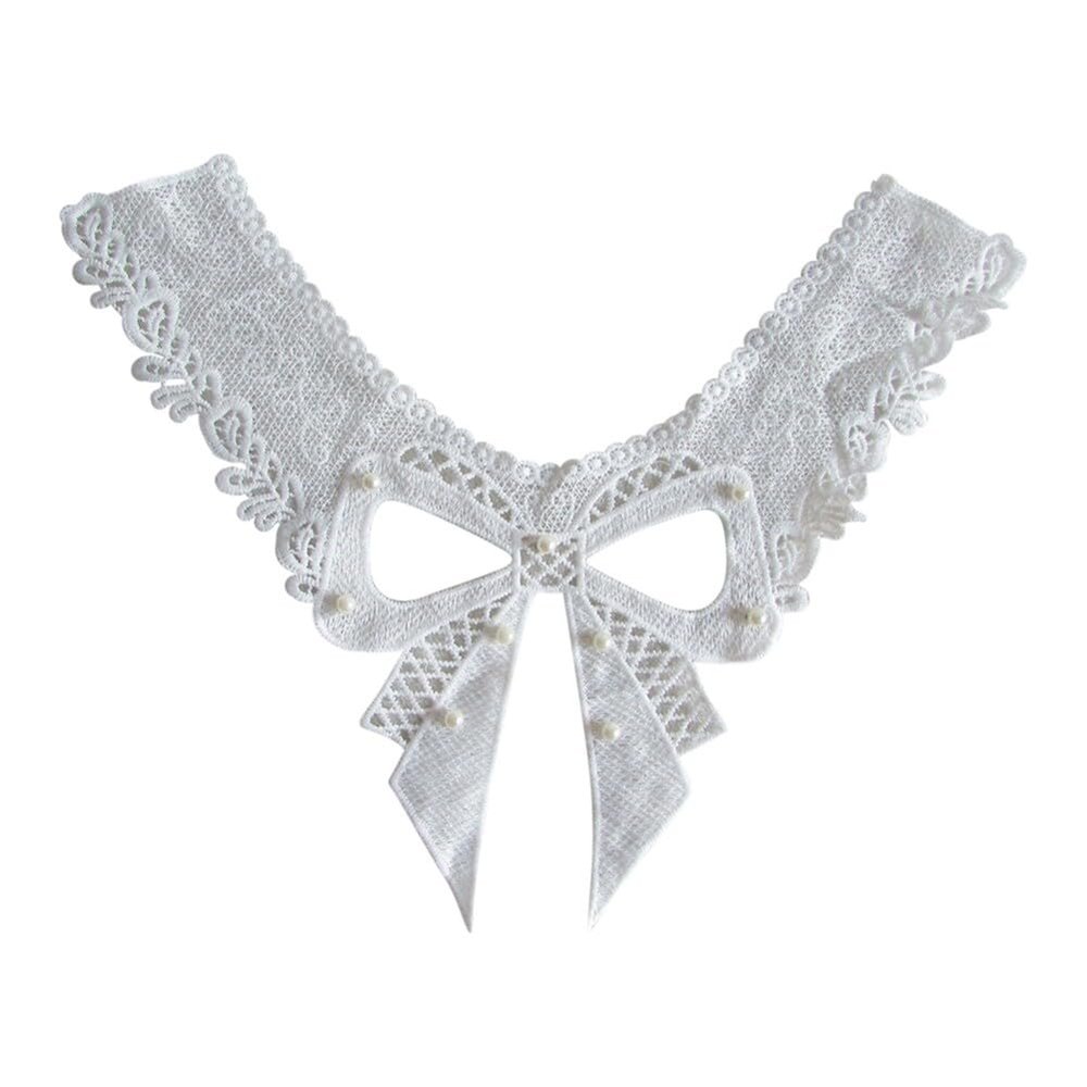 White Lace Fabric Patches Embroidery Applique Imitation Pearls Lace Applique Sewing On Patches Embroidered Trim Applique for Crafting Wedding Prom Dress Jeans Clothes Decor