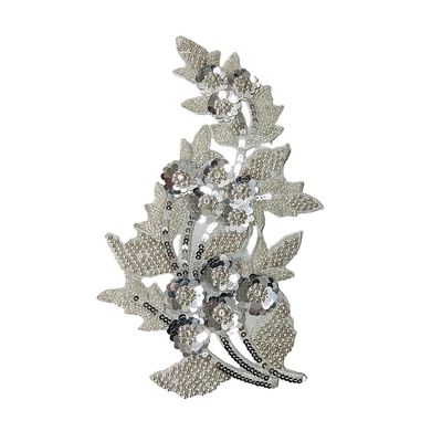 Sequin Beaded Flower Embroidery Patches Metallic Luster Embroidery Sequin Lace Appliques Sewing Trim for Wedding Dress Bridal Headdress DIY Sewing Patch Accessories
