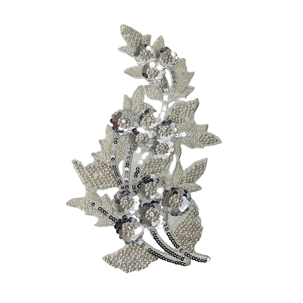 Sequin Beaded Flower Embroidery Patches Metallic Luster Embroidery Sequin Lace Appliques Sewing Trim for Wedding Dress Bridal Headdress DIY Sewing Patch Accessories