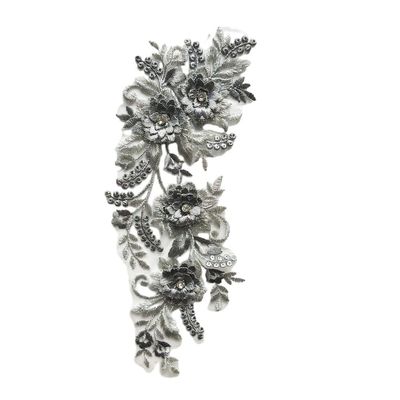 Embroidery Lace Flower Appliques 3D Flowers Appliques Beads Rhinestones Embroidery Trim Floral Embellishments Sew On Patches for Wedding Dress Bridal Headdress DIY Sewing Accessories