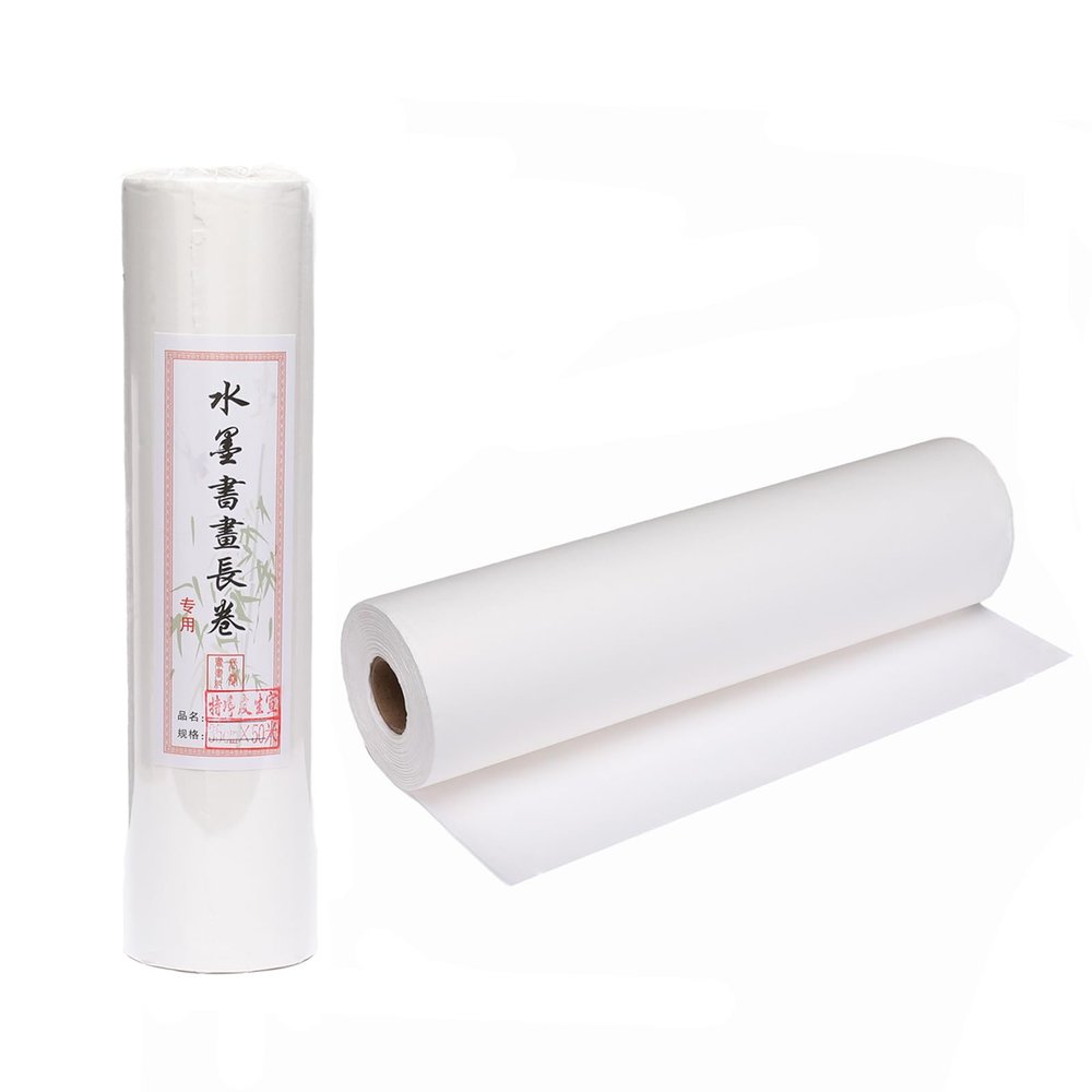 MEGREZ Roll Pack Xuan Paper Thicken Calligraphy Xuan Paper Sumi Paper for Practice Chinese Japanese, 35cm x 20m(13.8in x 65.6ft), Sheng(Raw) Xuan Paper, White