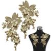 1 Pair Flower Appliques Lace Fabric Patches Embroidery Applique Imitation Pearls Floral Embroidered Sew on Patches Lace Applique Wedding Dress Formal Party Performance Clothes DIY Sewing Decorations view 3