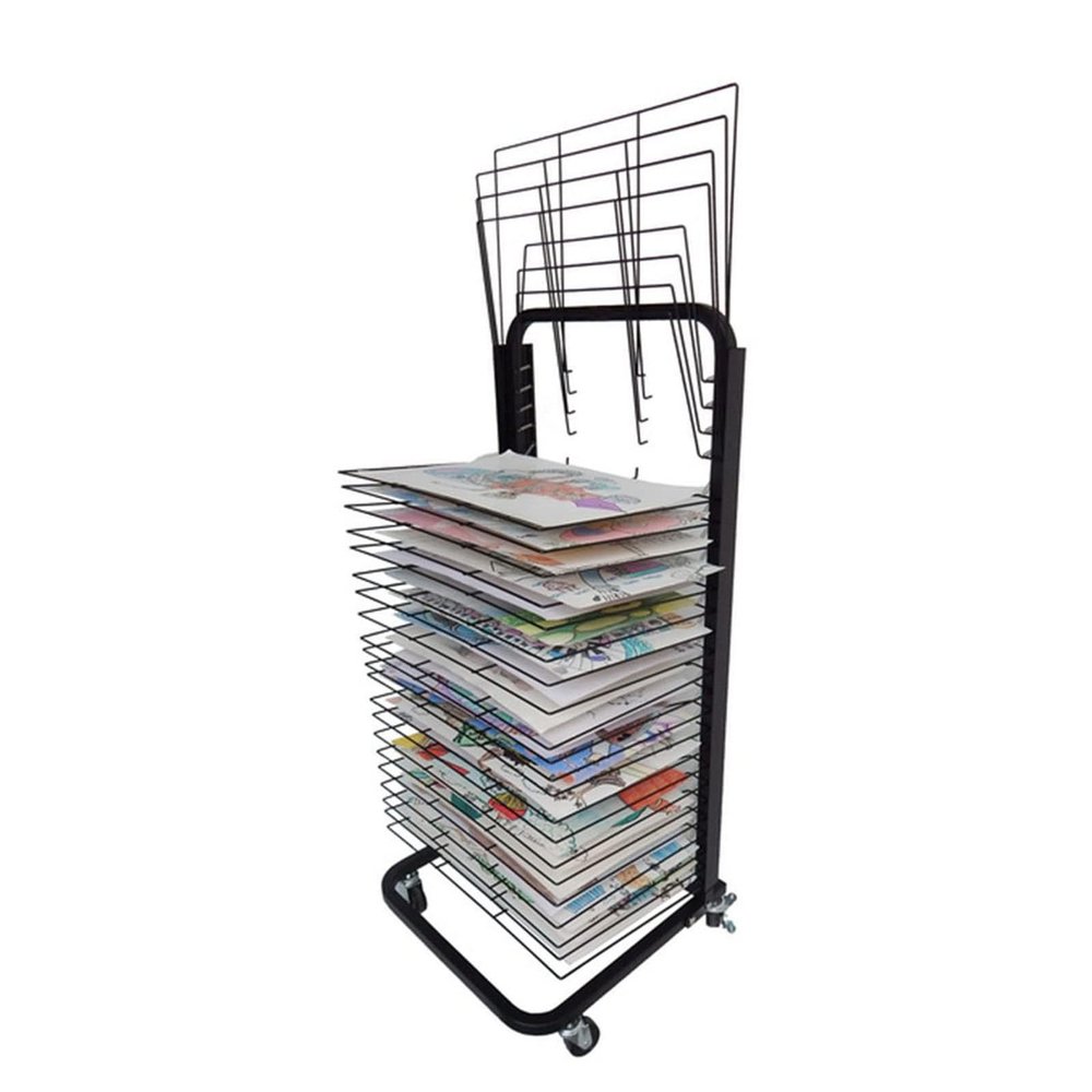 THEGA Mobile Paint Drying Rack - Art Drying Rack for Classroom, with 25 Removable Shelves Art Drying Rack, Artwork Storage Canvas Stack Rack with Wheels, for Painting, Drawings, Steel