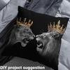 Erosebridal Lion Couples Fabric by The Yard for Man Woman,Crown Upholstery Fabric for Valentine Day,Safari Animal Decorative Fabric,Mr Mrs Indoor Outdoor Fabric,Grey Golden,5 Yards view 4