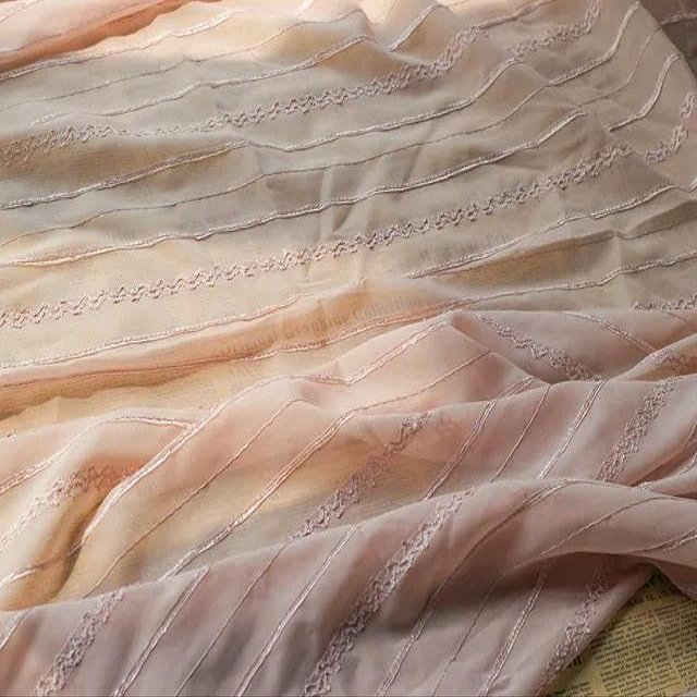 OqcEha Chiffon Fabric,Sheer Fabric, 135cm Wide 100CM Long Stripe Embroidered Embroidered Semi Sheer by The Metre for Dress Making Scarf Craft (Color : Pink, Size : 150 * 100cm)