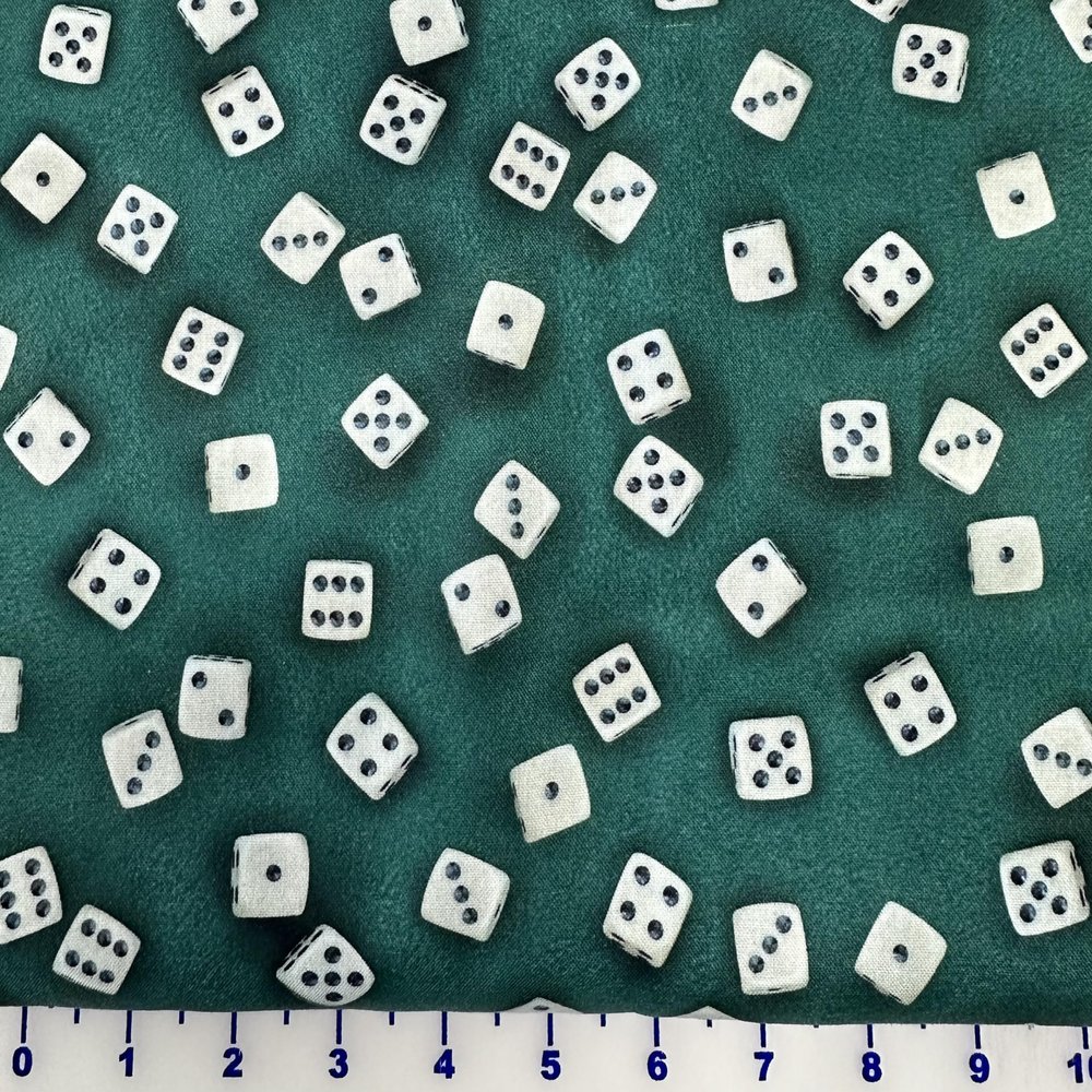 NineTribe Basics Cotton Fabric QT Fabrics This & That VI Game Night Tossed Green Dice 1649-28731-G Fabric by The Yard