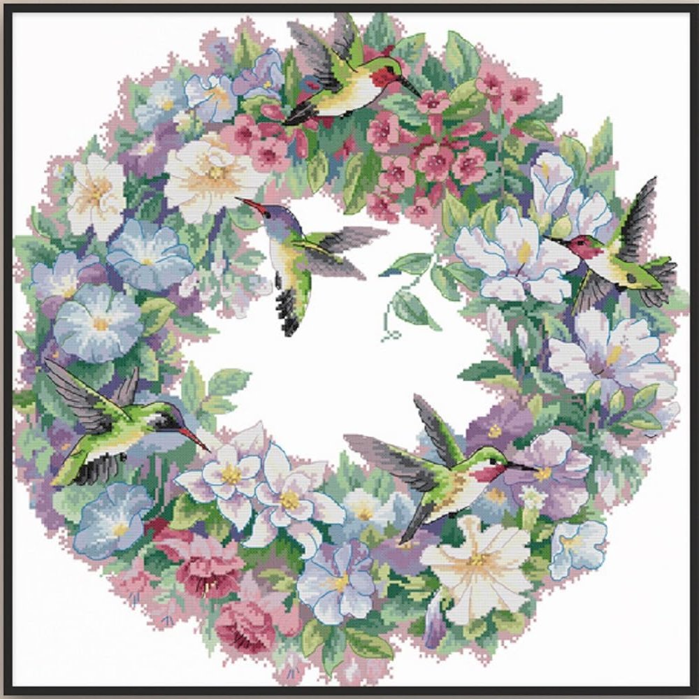 Qeerysew Cross Stitch Kits Stamped Full Range of Embroidery Starter Kits for Beginners DIY -Printed Kit The Art of Hummingbirds(2) 14CT 2020inches