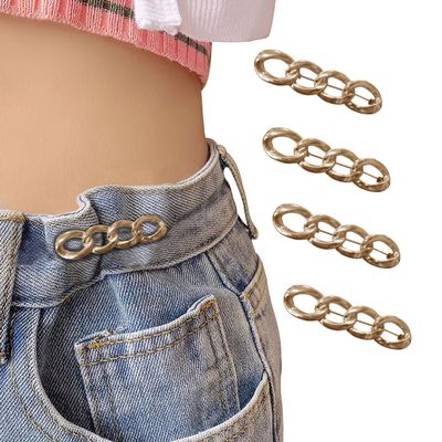 Qkari 4 Sets Adjustable Jeans Button, No Need to Sew Detachable Button Pins, Perfect Fit Detachable Instant Button. (Golden Circle)