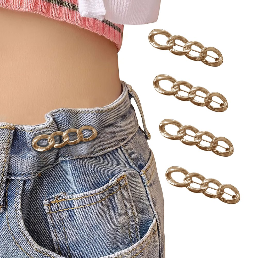 Qkari 4 Sets Adjustable Jeans Button, No Need to Sew Detachable Button Pins, Perfect Fit Detachable Instant Button. (Golden Circle)