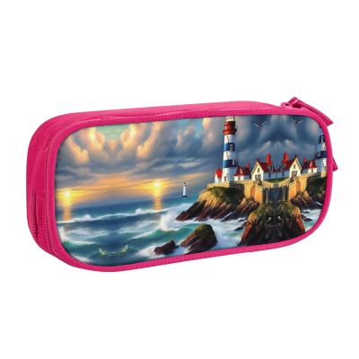 GeRRiT Lighthouse Diamond Paint Print Large Pencil Case Pouch With Zipper,Adults Office Travel Stationery Makeup Bag, Pink, RXZER23