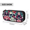 Flowers Skull Ornamental Print Large Pencil Case Pouch With Zipper,Adults Office Travel Stationery Makeup Bag view 4