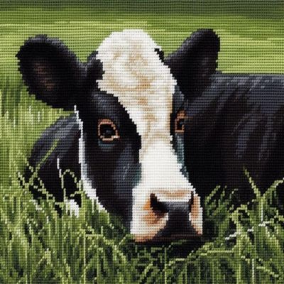 NineTribe Basics Grass Dairy Cow Cross Stitch Kits for Beginners Stamped Cross-Stitch Supplies Needlework DIY 11CT 3 Strands Cotton Thread Printed DIY Needlepoint Kits DMC Craft Needlework Set 5545cm (CB80)