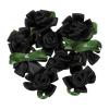 PATIKIL Mini Satin Ribbon Roses, 10 Pcs Small Rosettes Fabric Flowers with Green Leaves for Craft Projects Embellishments Applique, Black view 1
