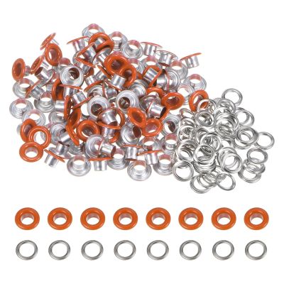 HARFINGTON 100 Set Color Round Grommets 5mm 3/16" Hole Metal Eyelets with Washers for Scrapbooking Shoes Clothes Leather Canvas, Orange