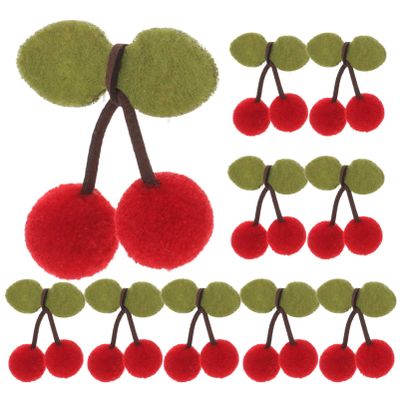 SHINEOFI 10pcs Plush Cherry Patches Soft Fuzzy Pompom Balls Sew on Appliques Cute Embellishments for DIY Hair Clips Clothing Decorations