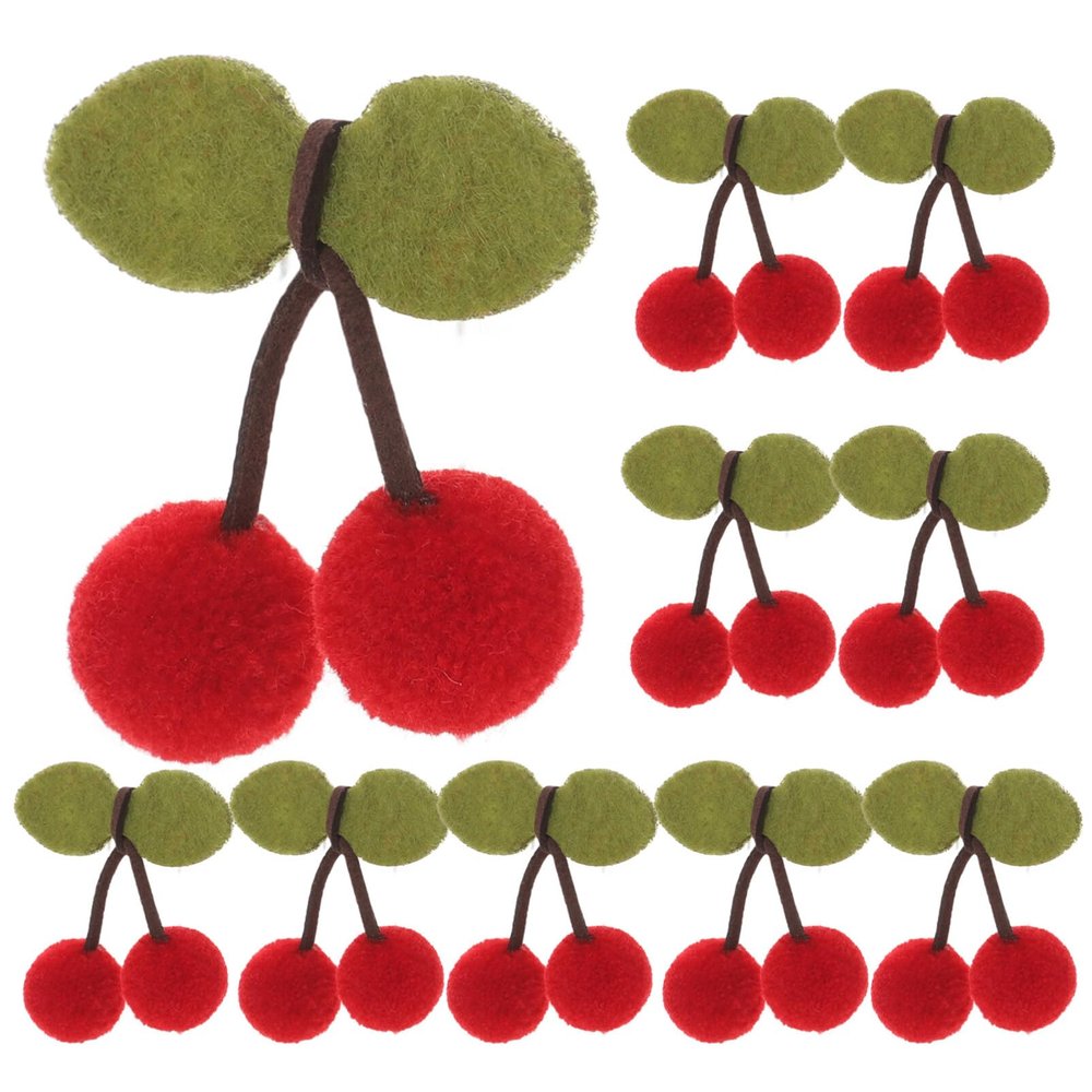 SHINEOFI 10pcs Plush Cherry Patches Soft Fuzzy Pompom Balls Sew on Appliques Cute Embellishments for DIY Hair Clips Clothing Decorations