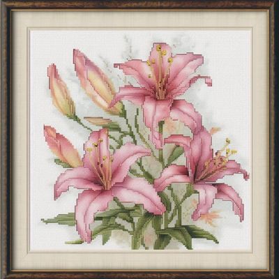 NineTribe Basics Lily Flowers Cross Stitch Kits with Hoop for Beginners Stamped Cross-Stitch Supplies Needlework DIY 11CT 3 Strands Cotton Thread Printed DIY Needlepoint Kits 5050cm (CB165)