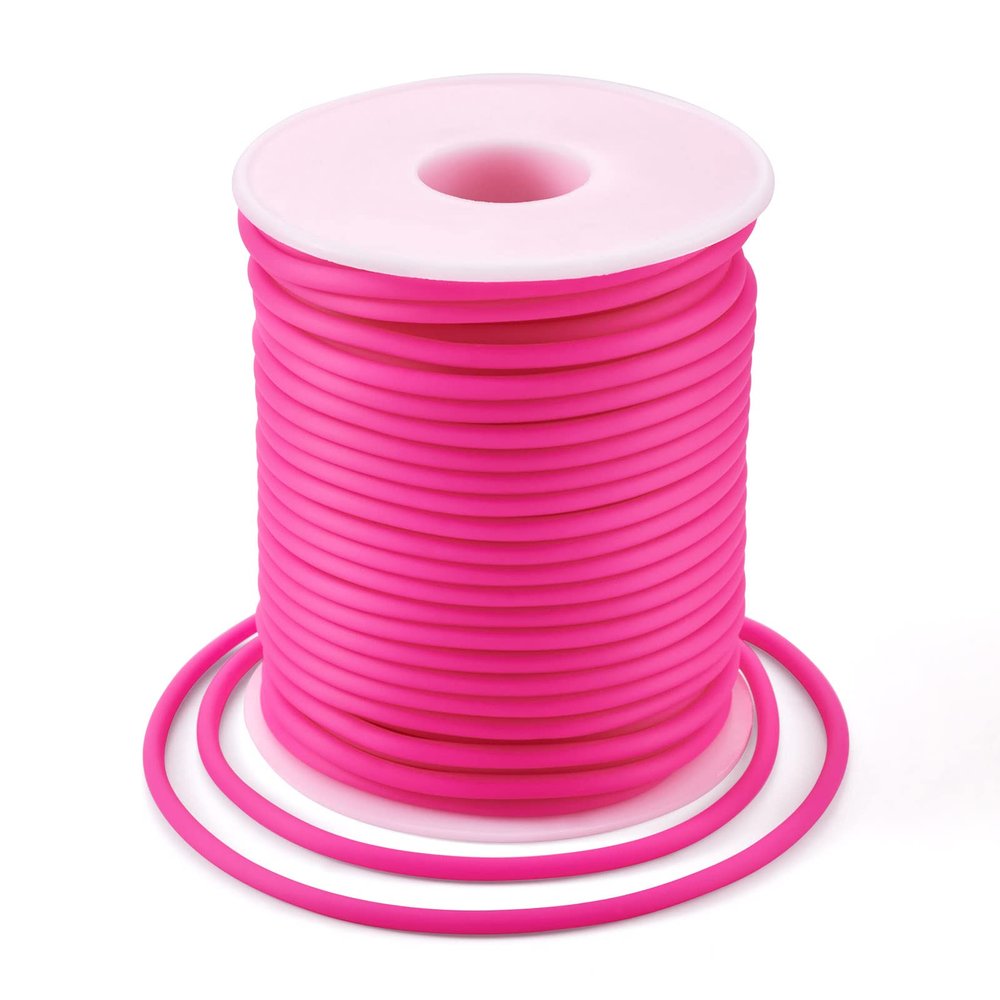 Beadthoven 3mm Hollow Pipe Rubber Tube Cords, 27Yards Barber Cord for Knitting Stitch Holder, Tubing Rubber Cord with Spool for Bracelet Jewelry Making DIY Crafts 1.5mm Hole - Camellia
