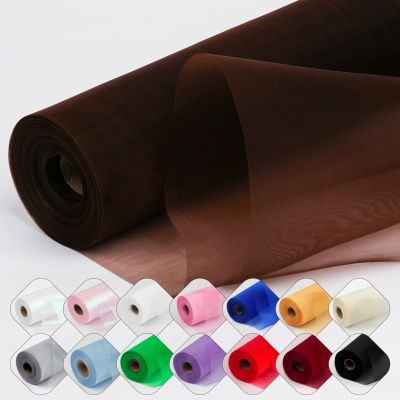 ICOSHOW Crystal Organza Fabric Tulle 11 Inch by 50 Yards Sheer Tulle Rolls for DIY Craft Wedding Party Baby Shower Decor Gift Wrapping Party Supplies (Brown)