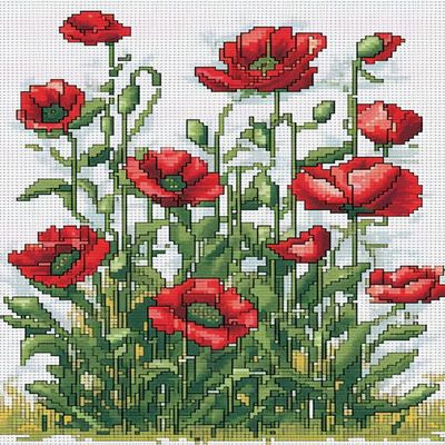 NineTribe Basics Poppy Flowers Cross Stitch Kits with Hoop for Beginners Stamped Cross-Stitch Supplies Needlework DIY 11CT 3 Strands Cotton Thread Printed DIY Needlepoint Kits 4050cm (CB174)