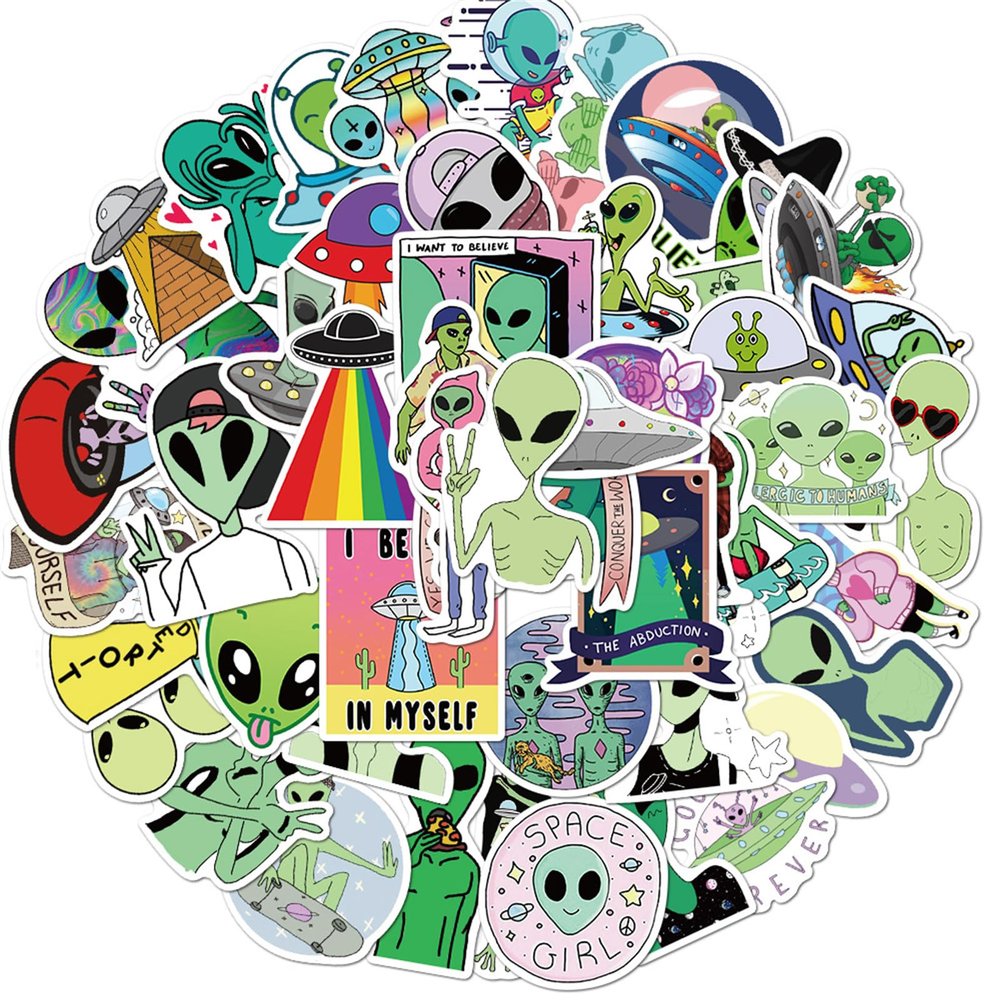 UFO Alien Sticker| 50 PCS | Vinyl Waterproof Stickers for Laptop,Skateboard,Water Bottles,Computer,Phone,Alien Style Stickers for Kids