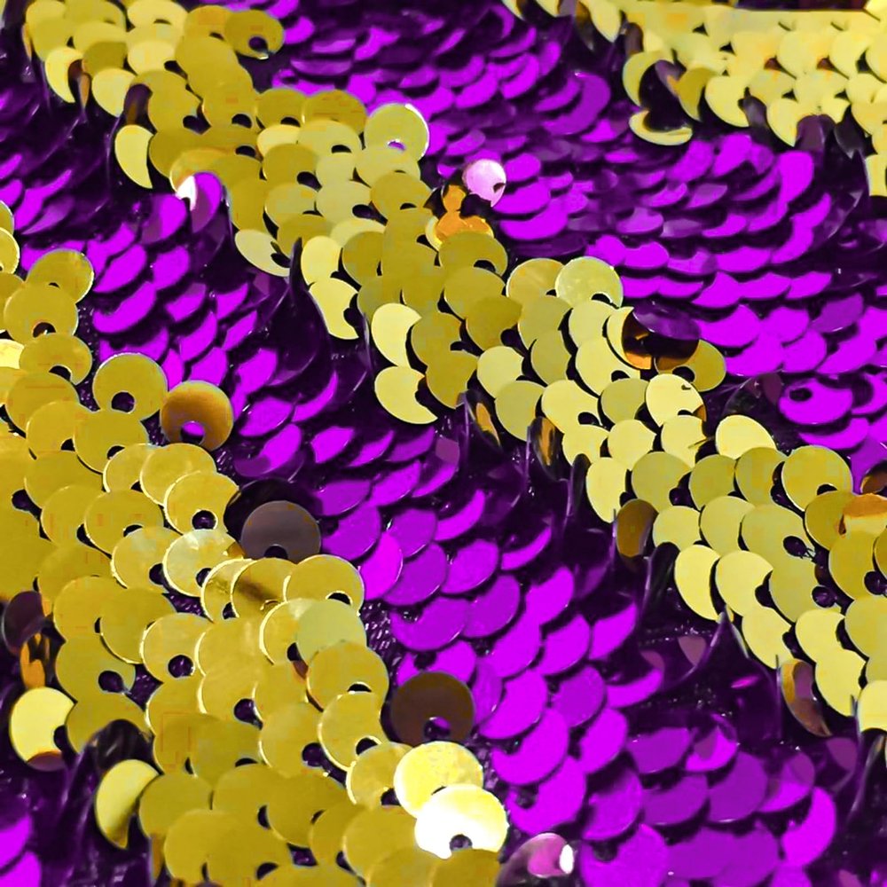 DUOBAO Reversible Flip Sequin Fabric - 0.5 Yard Purple to Gold Mermaid Sequins, Sparkly DIY Sewing Material for Decor