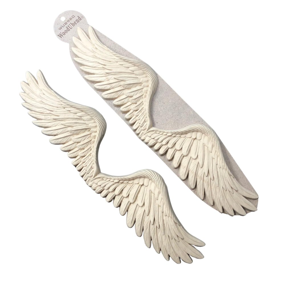 WoodUbend WUB0960 Pack of 2 Angel Wings Heat Bendable & Flexible Wood Appliques 9.5x43cm - DIY Craft, Furniture & Home Decor - Easy to Apply & Paint - Versatile, Reusable & Durable Decorative Decals