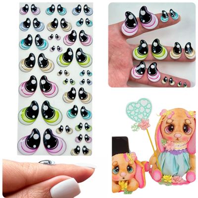 Googly & Wiggle Eyes 3D Resin Multicolor Self-Adhesive Set 75-M (50 pcs, 25 Pairs, 522 mm) for Polymer Clay, Dolls, Slime, Amigurumi, Cold Porcelain & Felt Crafts