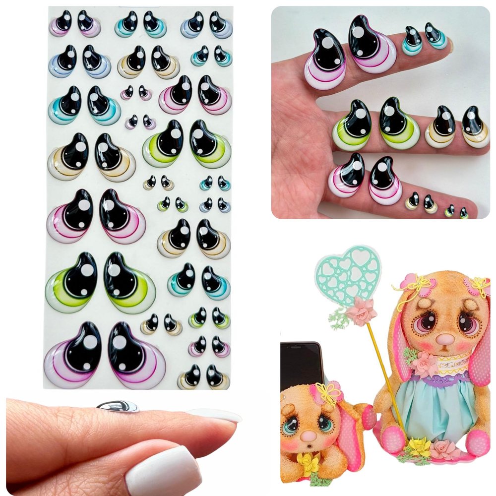 Googly & Wiggle Eyes 3D Resin Multicolor Self-Adhesive Set 75-M (50 pcs, 25 Pairs, 522 mm) for Polymer Clay, Dolls, Slime, Amigurumi, Cold Porcelain & Felt Crafts