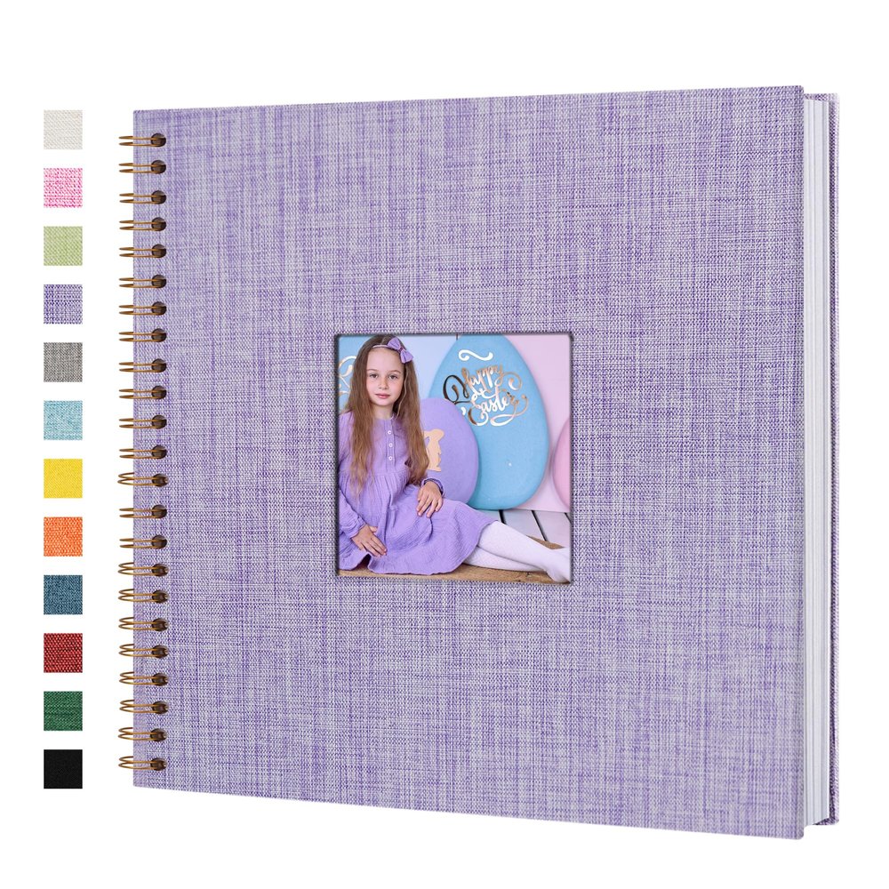 Yopih Linen Covered Scrapbook Photo Album, 12x12 Inches with Hardcover Kraft White Pages - Ideal for Travel, Wedding, Guest Book, Christmas, Baby Shower (40 Sheets/80 Pages)