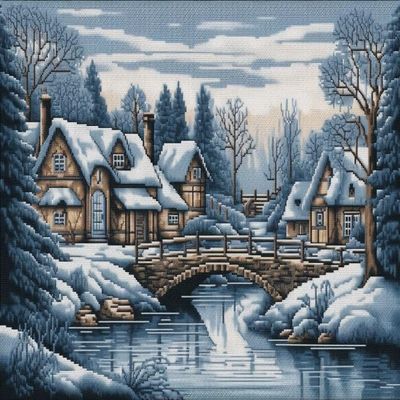 NineTribe Basics Winter Snow Church Cross Stitch Kits for Beginners Pattern Stamped Cross-Stitch Supplies Needlework DIY 11CT 3 Strands Cotton Thread Printed DIY Needlepoint Kits 5045cm (CX98)