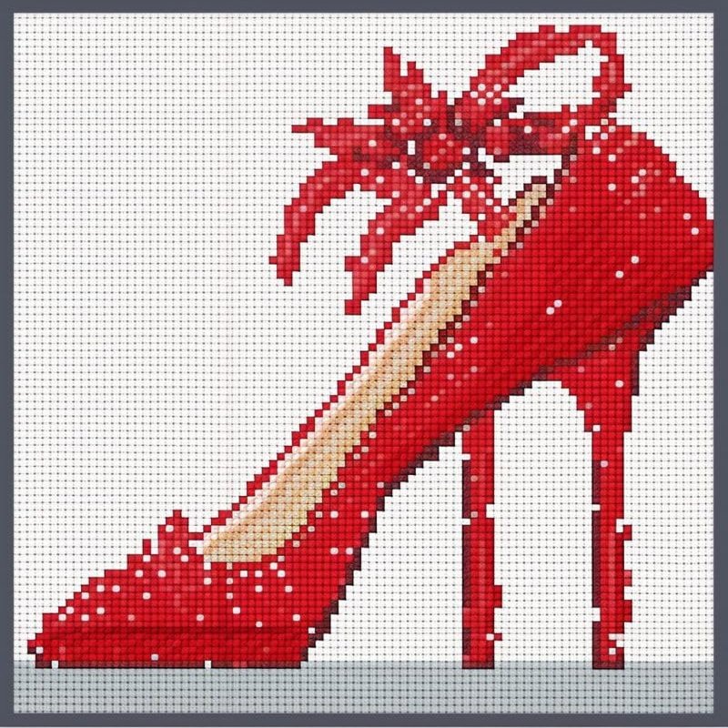 Red High Heels Cross Stitch Kits for Beginners Pattern Stamped Cross-Stitch Supplies Needlework DIY 11CT 3 Strands Cotton Thread Printed DIY Needlepoint Kits 5050cm (CX146)