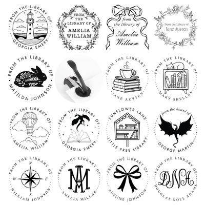 Custom Book Embosser, Personalized Library Name Stamp, from The Library of Self-Inking Stamper, Multiple Design Options