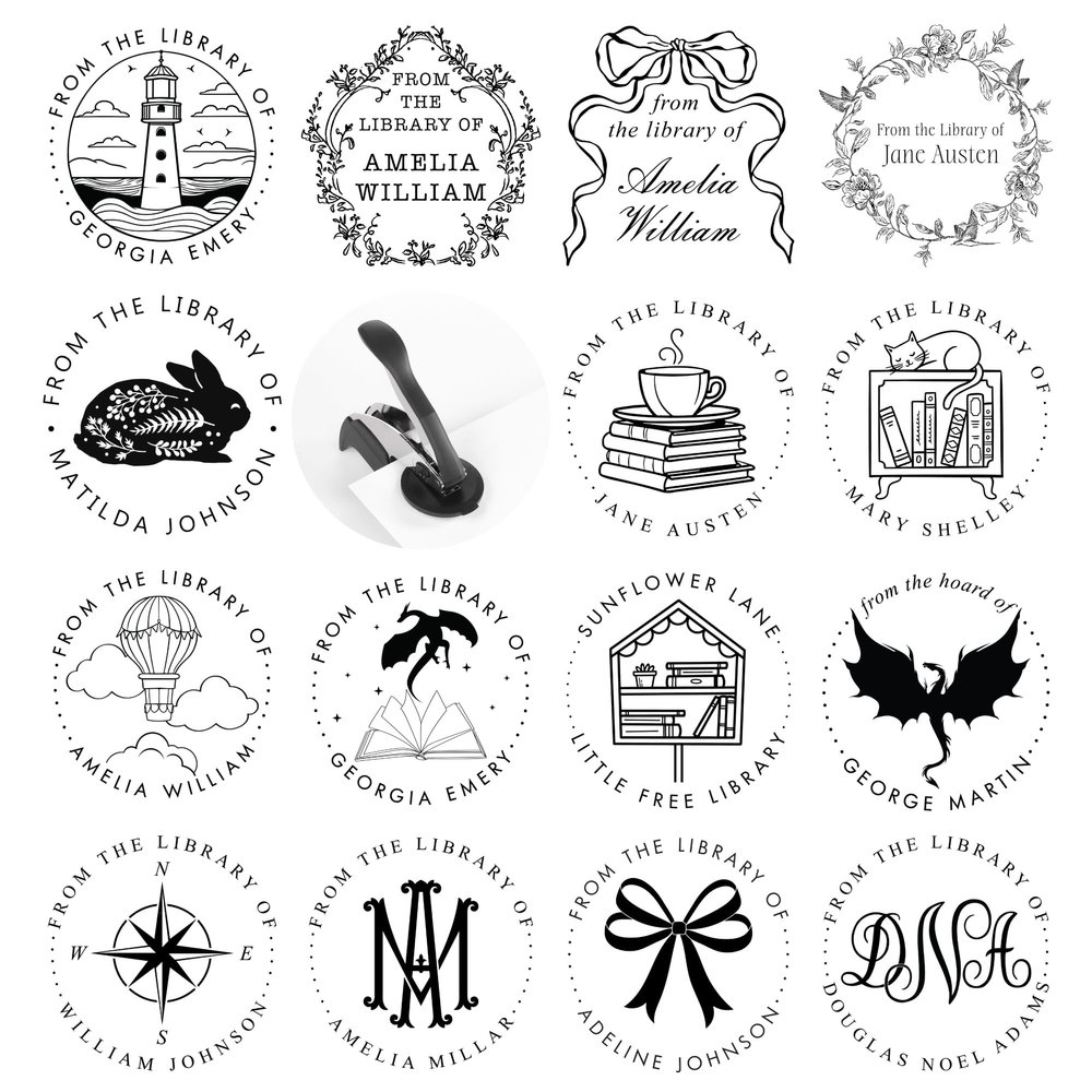 Custom Book Embosser, Personalized Library Name Stamp, from The Library of Self-Inking Stamper, Multiple Design Options