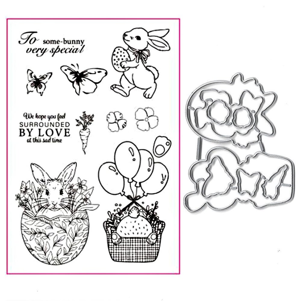 Easter Bunny Egg Silicone Clear Stamp and Die Sets for Card Making, DIY Embossing Photo Album Decorative Craft