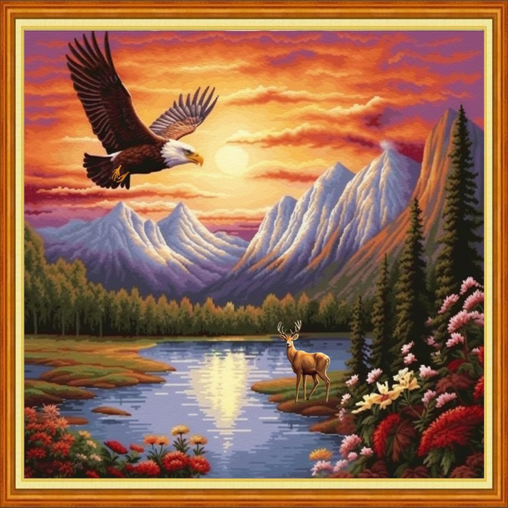 Foxhool Beginners Cross Stitch Kits Stamped Full Range of Embroidery Kits for Adults DIY Cross Stitches kit Embroidery Patterns for Needlepoint kit-Eagles Cleaved the Sky 16x20 inch