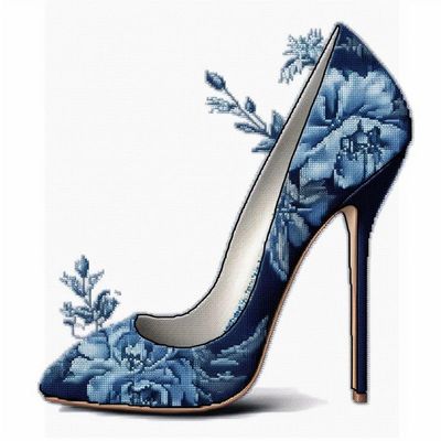NineTribe Basics Floral High Heels Cross Stitch Kits for Beginners Pattern Stamped Cross-Stitch Supplies Needlework DIY 11CT 3 Strands Cotton Thread Printed DIY Needlepoint Kits 5050cm (CX32)