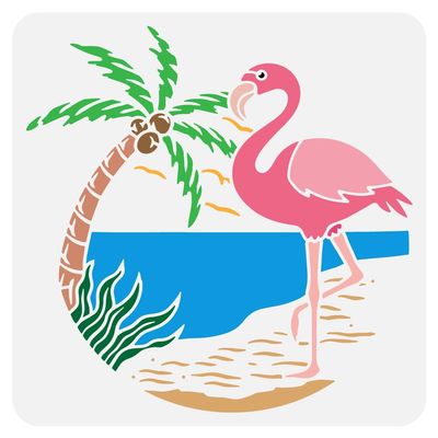 FINGERINSPIRE Flamingo Painting Stencil 11.8x11.8 inch Large Palm Tree Template Plastic PET Material Animal Theme for DIY Handwork
