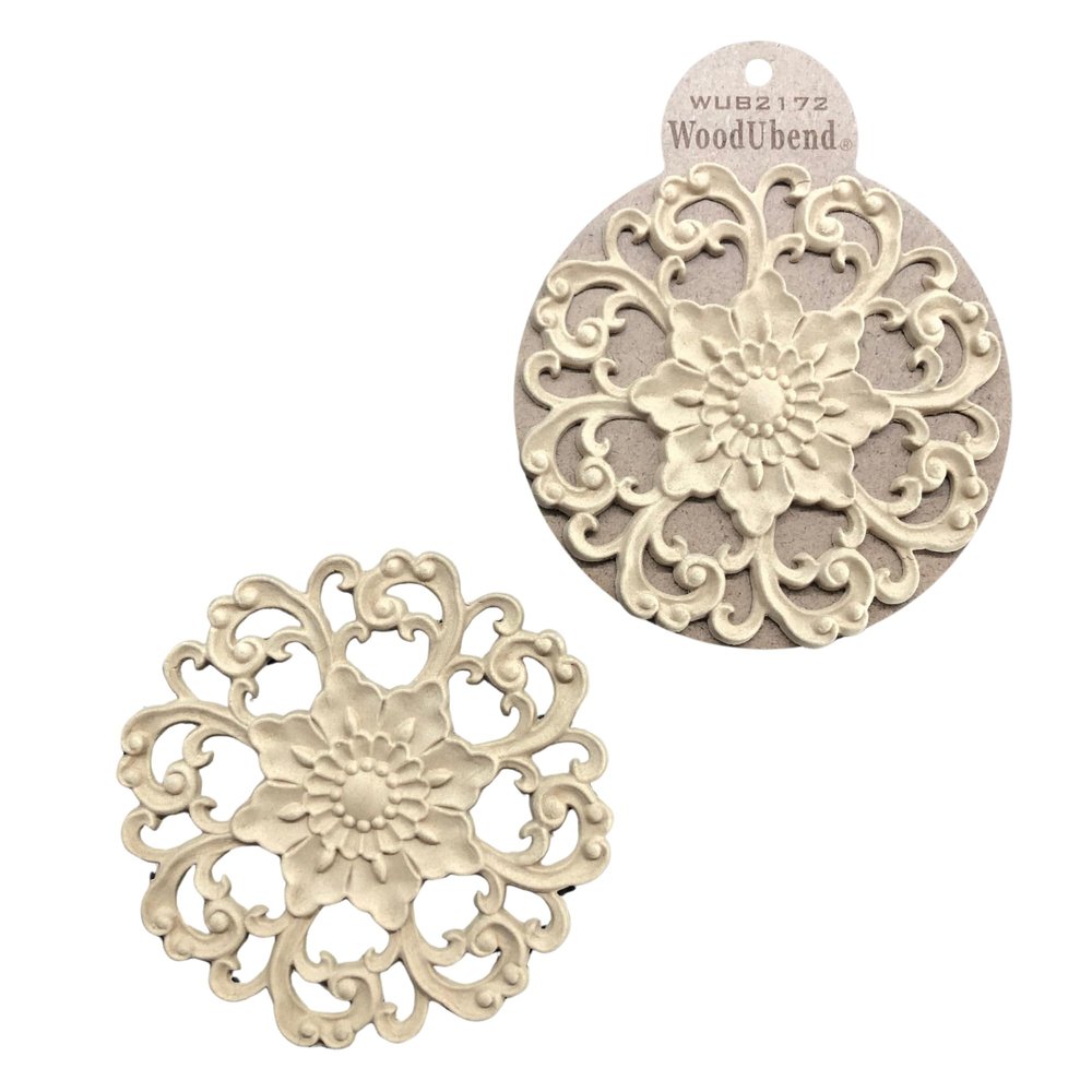 WoodUbend WUB2172 Pack of 2 Floral Centerpieces - Wood Appliques - Heat Bendable & Flexible Onlays 14.5x14.5cm - DIY Craft, Furniture & Home Decor - Easy to Apply & Paint - Reusable & Durable Decals