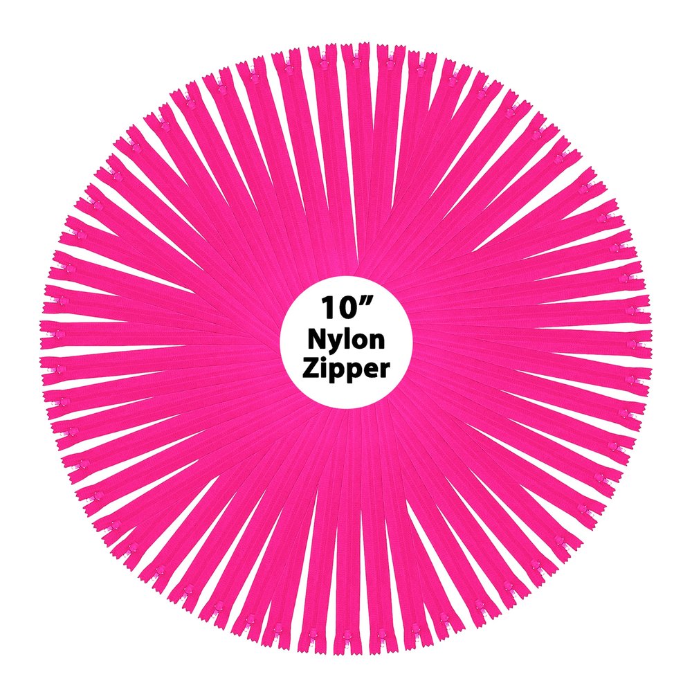 Mandala Crafts 100 PCs Hot Pink Nylon Zippers for Sewing 10 Inch - Zippers Replacement Sewing Supplies in Bulk for Tailor, Clothing Repair, and DIY Projects